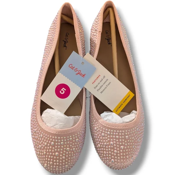 Cat & Jack Pink Dress Shoes with Sparkling Rhinestones Sz 3, 4 & 5 - Picture 4 of 9